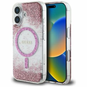 GUESS case for IPHONE 16 compatible with MagSafe GUHMP16SRGRGEP (Resin Bottom Glitter) pink