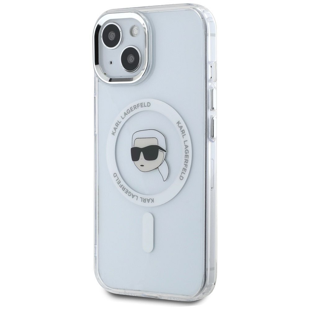 KARL LAGERFELD case for IPHONE 15 Plus compatible with MagSafe KLHMP15MHLSKIH (IML Metal K Head) white