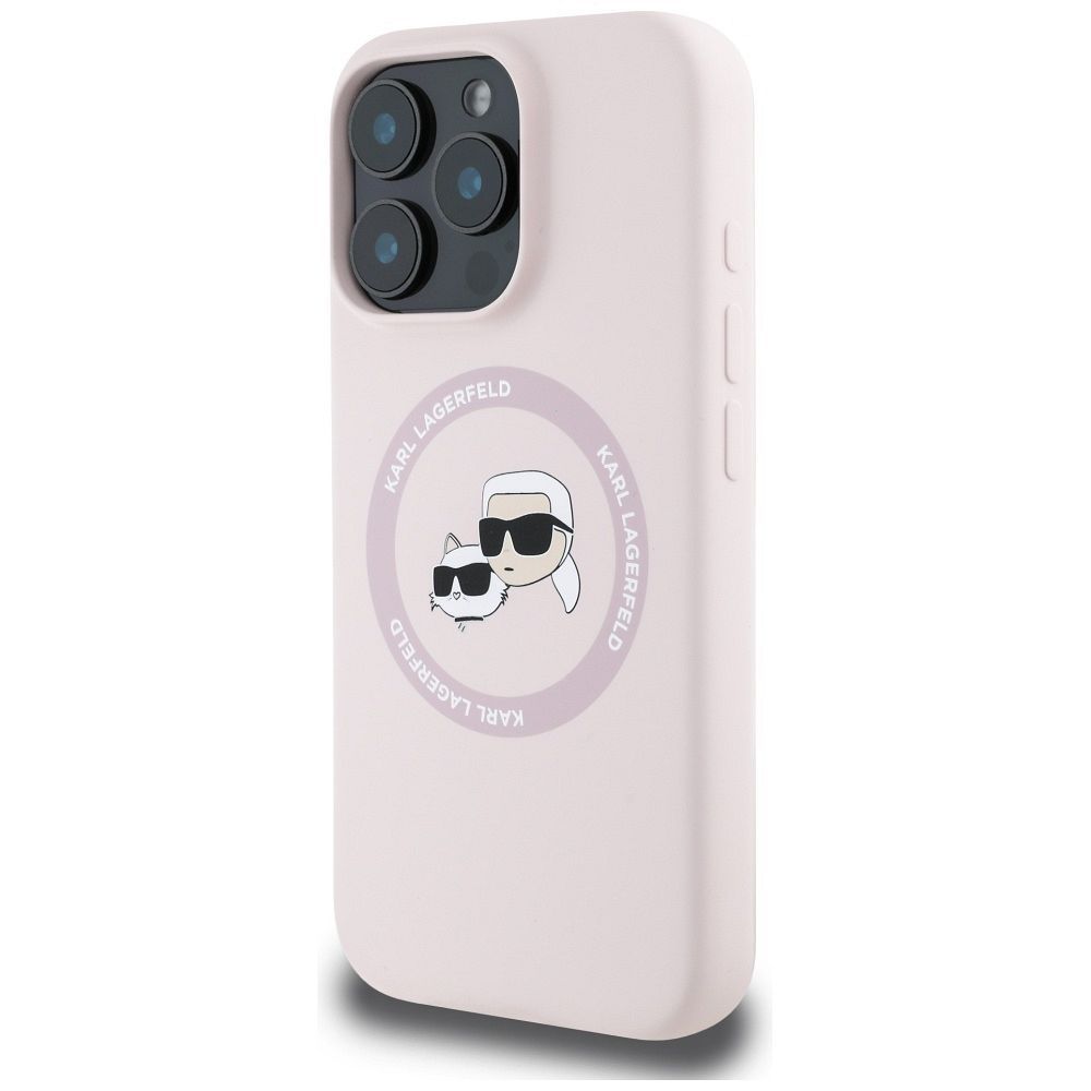 KARL LAGERFELD case for IPHONE 16 Pro compatible with MagSafe KLHMP16LSKCHTCP (Silicone KC Heads) pink