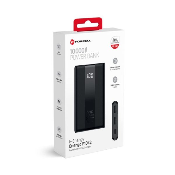 FORCELL F-ENERGY P10K2 Energo powerbank PD QC3.0 3A 22,5W 10000 mAh black