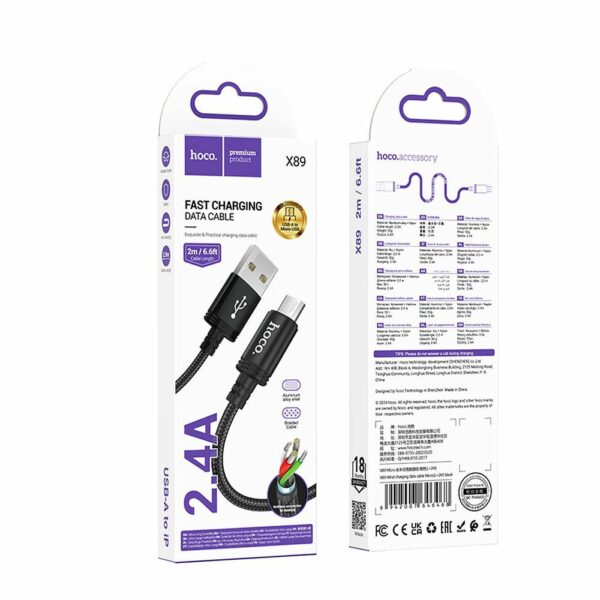 HOCO cable USB A to Micro USB 2,4A X89 2 m black