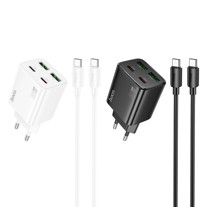 HOCO wall charger USB A + Type C + cable Type C to Type C PD QC3.0 3A 20W N52 white