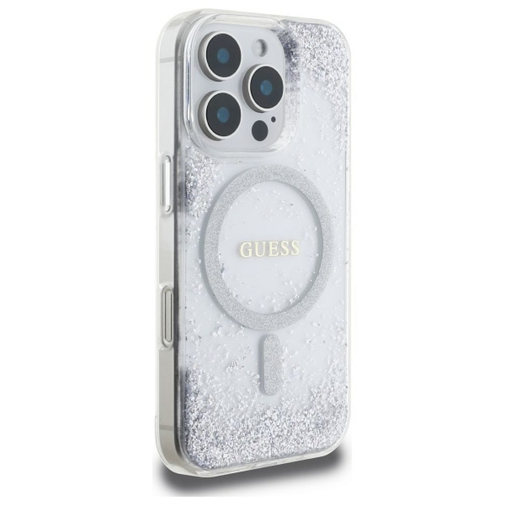 GUESS case for IPHONE 16 Pro compatible with MagSafe GUHMP16LRGRGES (Resin Gradient Glitter) silver