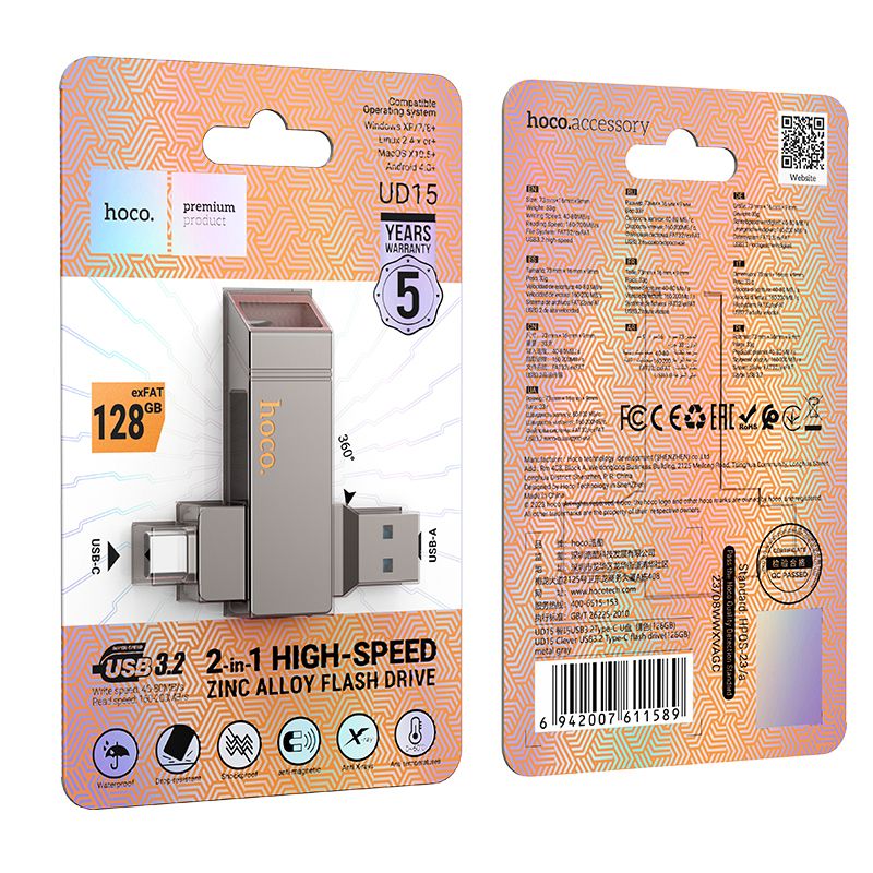 HOCO pendrive USB A + USB C UD15 128GB USB3.2