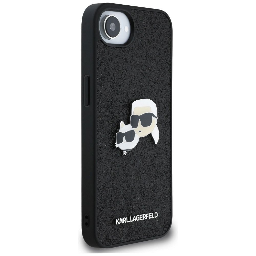 KARL LAGERFELD case for IPHONE 16e (SE 4 2025) KLHCPSE4PFGKCPK (Fixed Glitter K&C Heads Logo Metal Pin) black