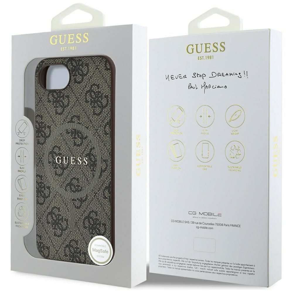 GUESS case for IPHONE 16e (SE 4 2025) compatible with MagSafe GUHMPSE4G4GFRW (PU 4G Ring Classic Logo) brown