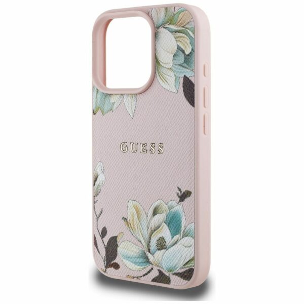 GUESS case for IPHONE 16 Pro Max compatible with MagSafe GUHMP16XPGNMPLMP (PU Grained Flowers Classic Logo) pink