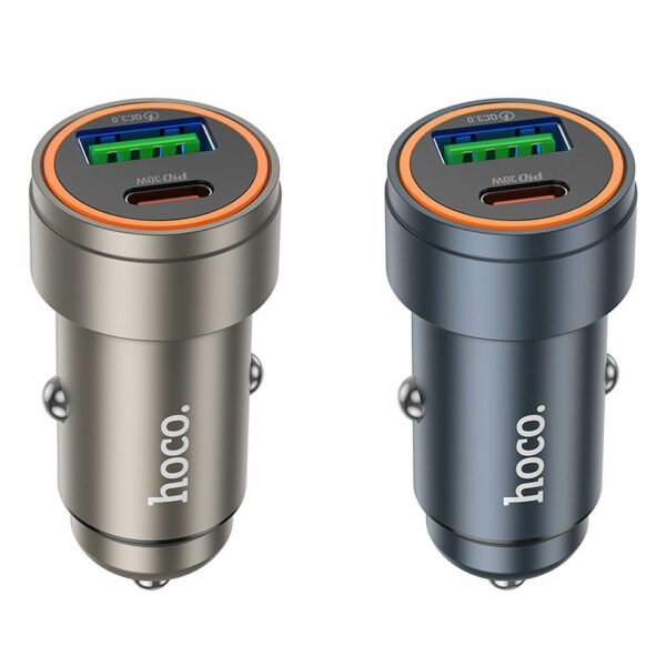 HOCO car charger USB A + Type C PD QC3.0 3A 30W Z57A metal gray
