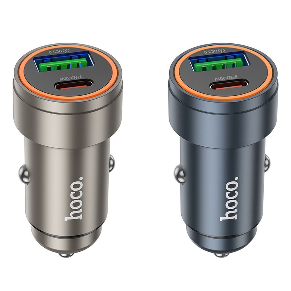 HOCO car charger USB A + Type C PD QC3.0 3A 30W Z57A metal gray