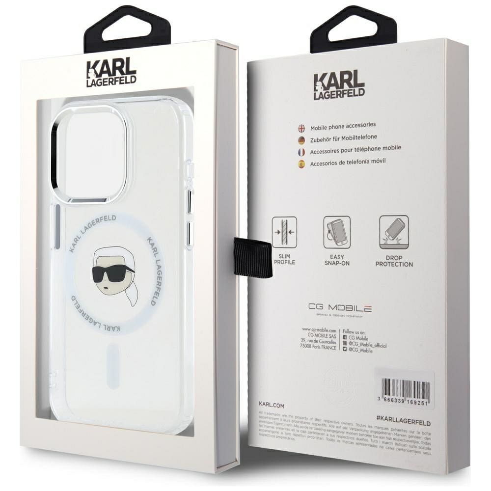 KARL LAGERFELD case for IPHONE 15 Pro compatible with MagSafe KLHMP15LHLSKIH (IML Metal K Head) white