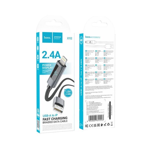 Cable USB A to Lightning Hoco 2,4A with display 1 m X112 black