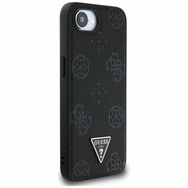 GUESS case for IPHONE 16e (SE 4 2025) compatible with MagSafe GUHMPSE4PGBTMK (Grained PU Hot Stamp Peony Triangle Logo) black