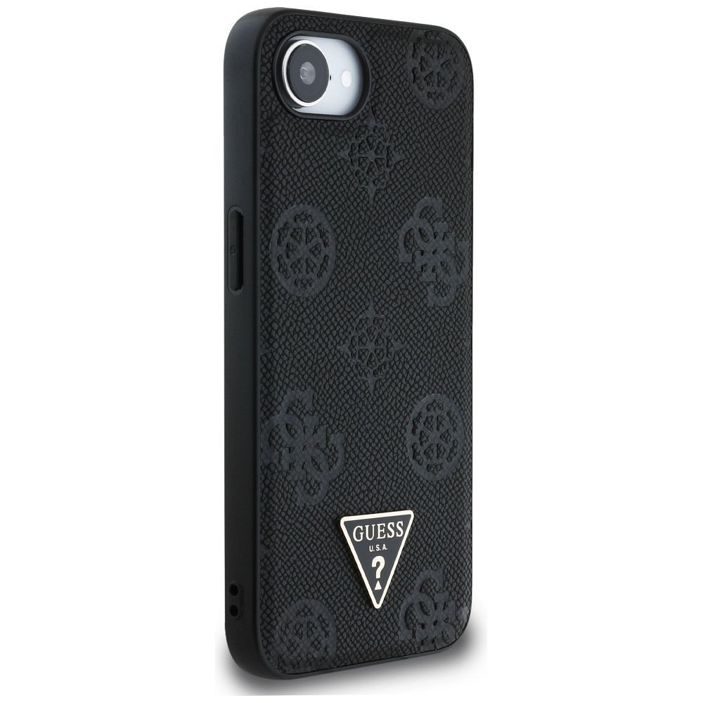 GUESS case for IPHONE 16e (SE 4 2025) compatible with MagSafe GUHMPSE4PGBTMK (Grained PU Hot Stamp Peony Triangle Logo) black