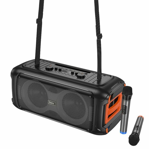 HOCO karaoke set wireless speaker + 2 x wireless microphones LED 60W HA9 black