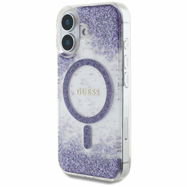 GUESS case for IPHONE 16 compatible with MagSafe GUHMP16SRGRGEU (Resin Bottom Glitter) purple