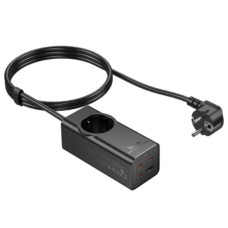 HOCO extension cord 1 socket + USB A + 3 x Type C PD QC3.0 3A 67W NS9 2 m black