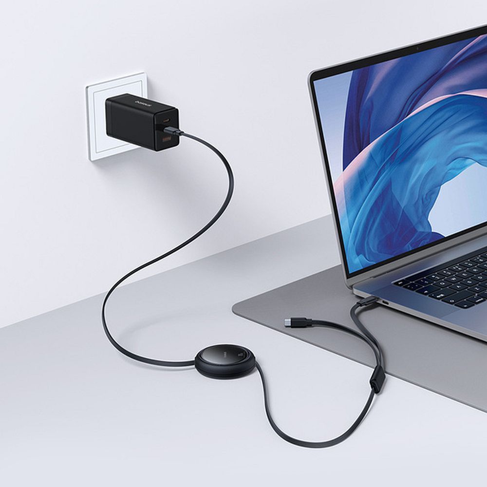 Καλώδιο BASEUS 2in1 Type C σε 2x Type C 100W Ανασυρόμενο 1m Μαύρο