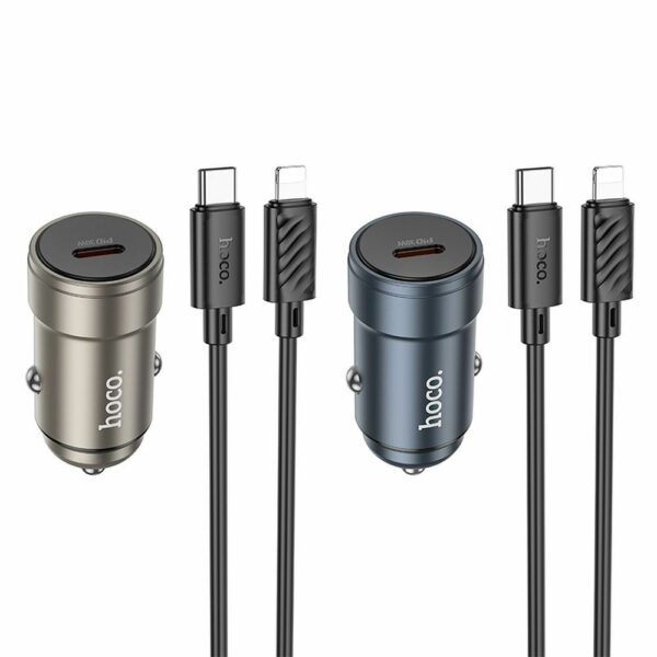 HOCO car charger Type C + cable Type C to Lightning PD QC 30W Z57 metal gray