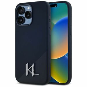 KARL LAGERFELD case for IPHONE 15 Pro Max compatible with MagSafe KLHMP15XSCMKMPCK (Silicone Initial Metal Logo) black