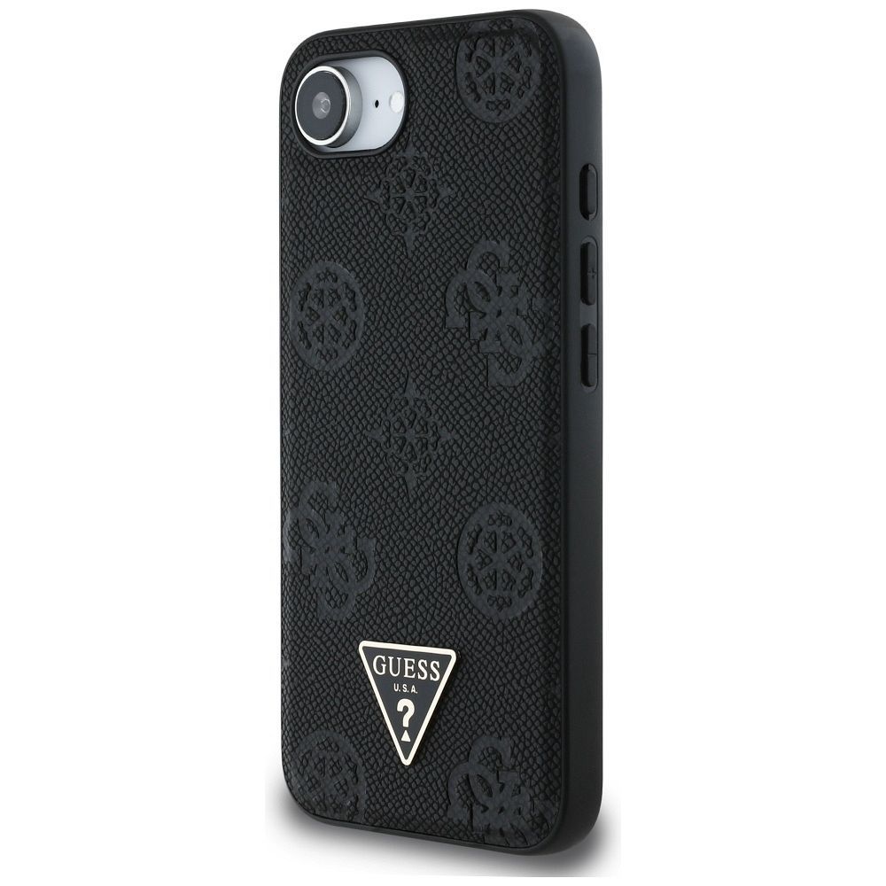 GUESS case for IPHONE 16e (SE 4 2025) compatible with MagSafe GUHMPSE4PGBTMK (Grained PU Hot Stamp Peony Triangle Logo) black