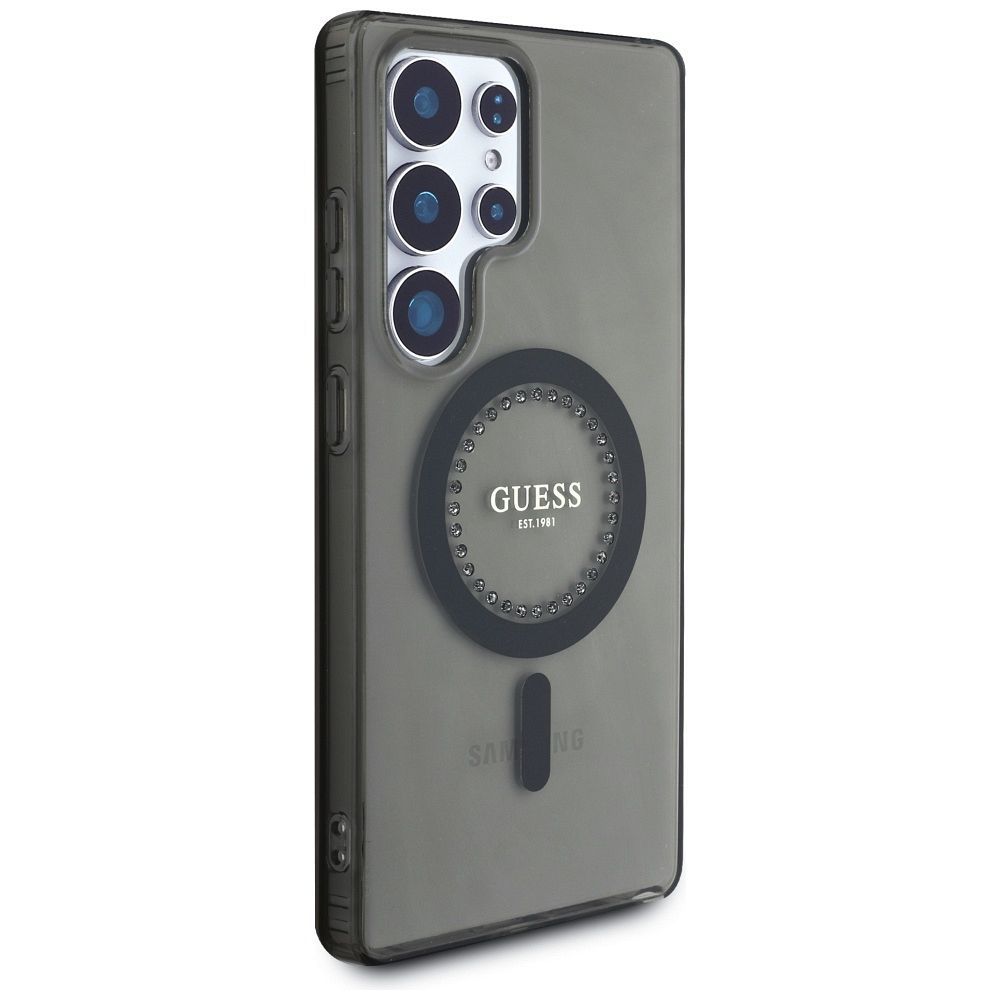 Θήκη Κινητού GUESS για Samsung S25 Ultra Μαύρη με Μαγνητικό Κούμπωμα & Στρας