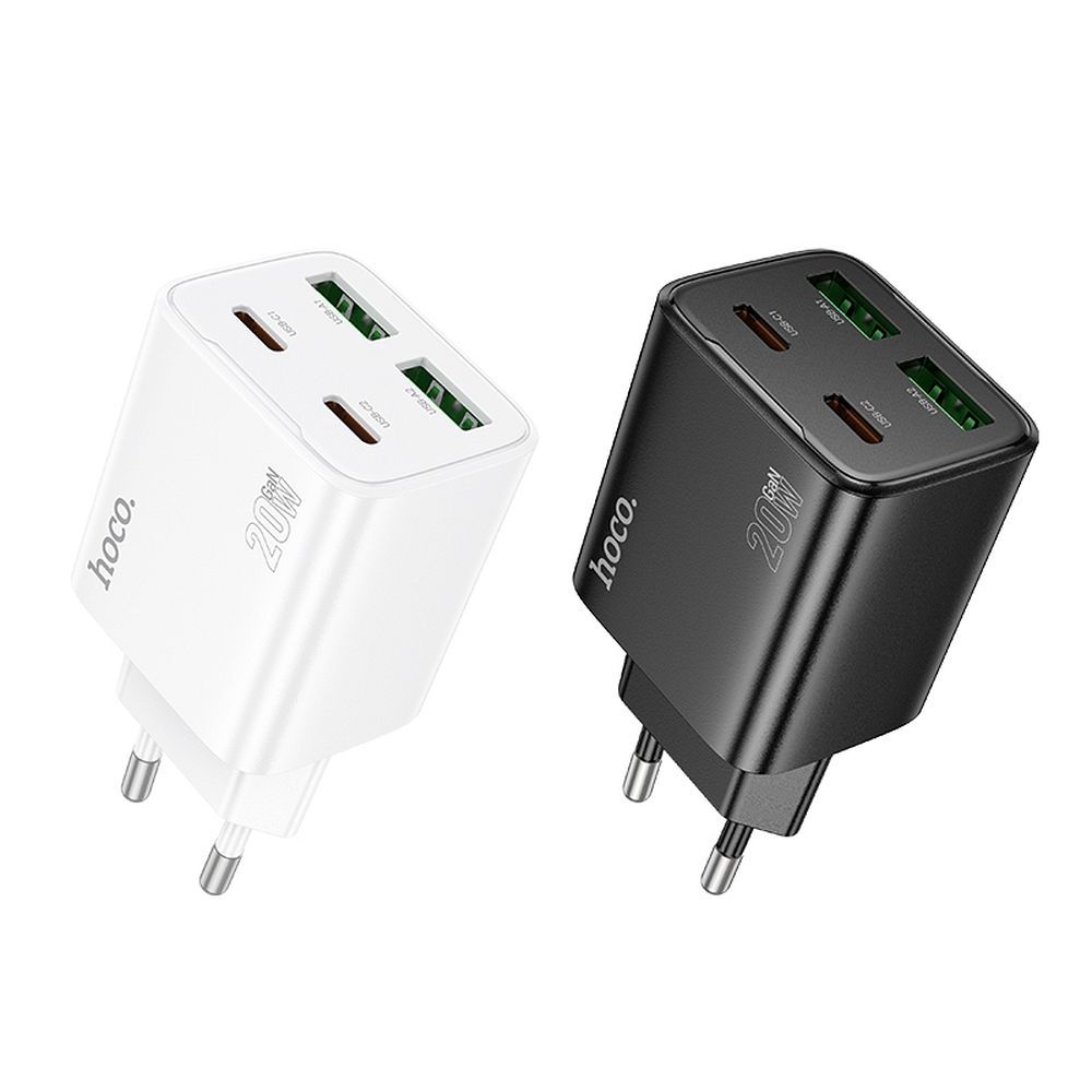 HOCO charger 2 x Type C + 2 x USB A PD QC3.0 3A 20W N55 black