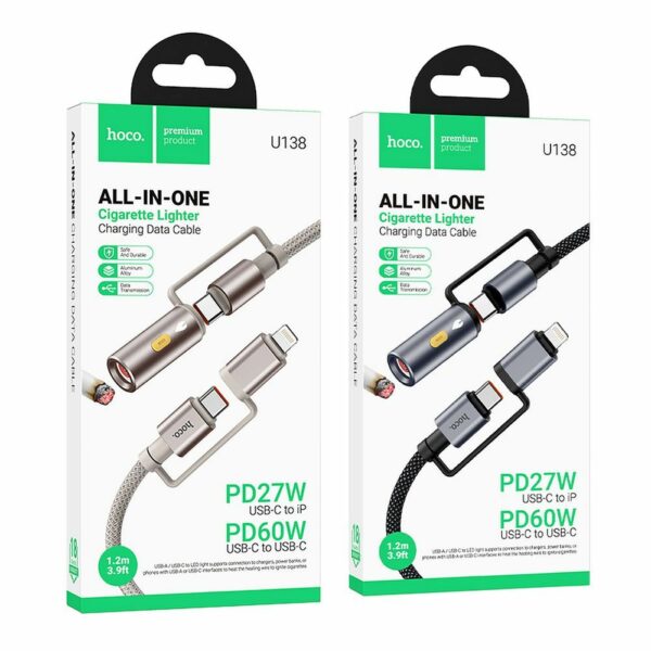 HOCO cable All-in-one Type C / Lightning to Type C / Cigarette lighter PD 3A 60W U138 1,2 m black