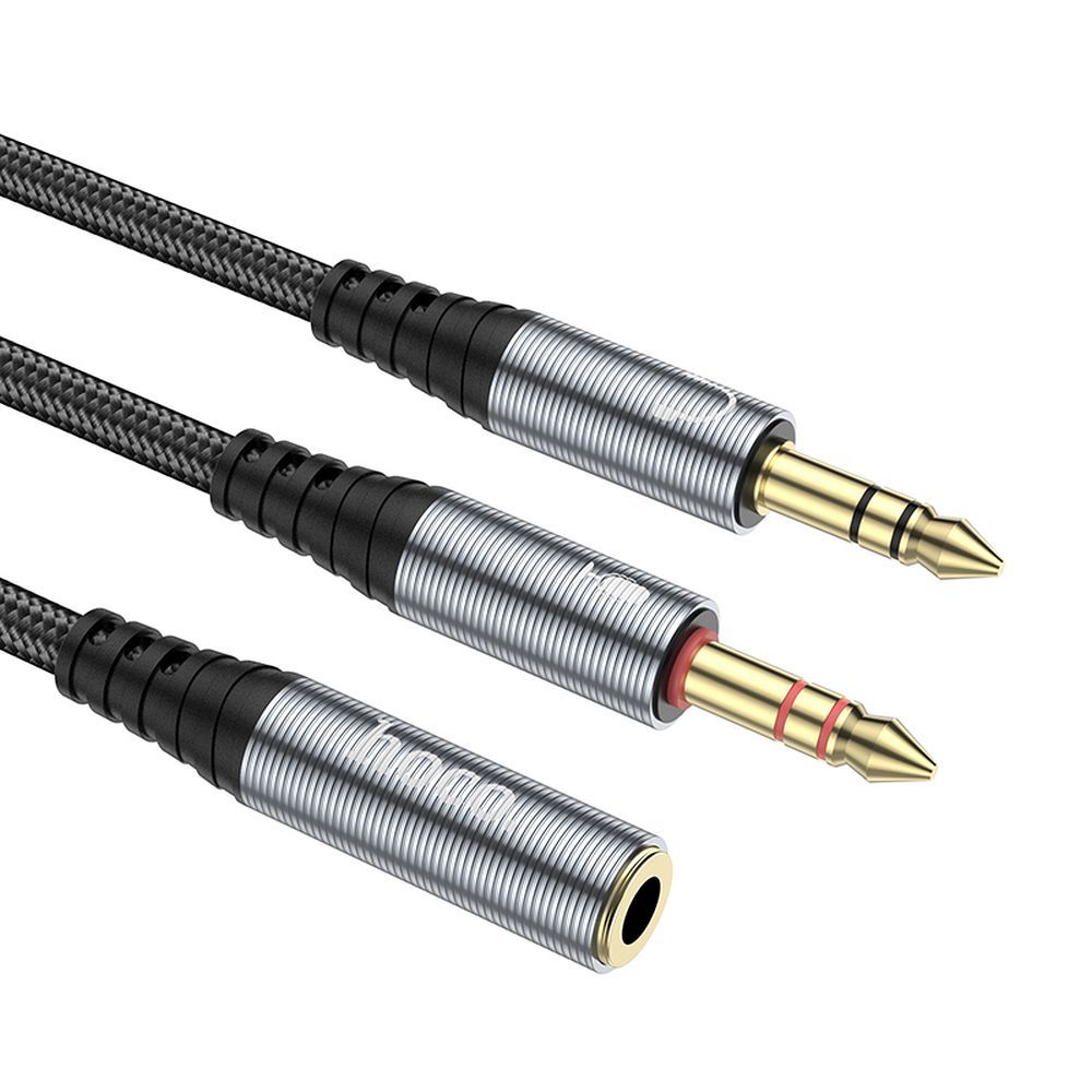 HOCO cable AUX 2in1 Jack 3,5 mm (female) to 2 x Jack 3,5 mm (male) UPA21 0,25 m metal gray