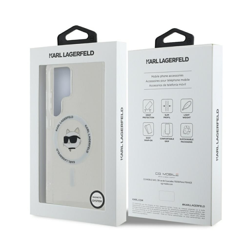 KARL LAGERFELD case for SAMSUNG S25 Ultra KLHMS25LHLSCHH (Magnetic IML Metal Choupette Head) white