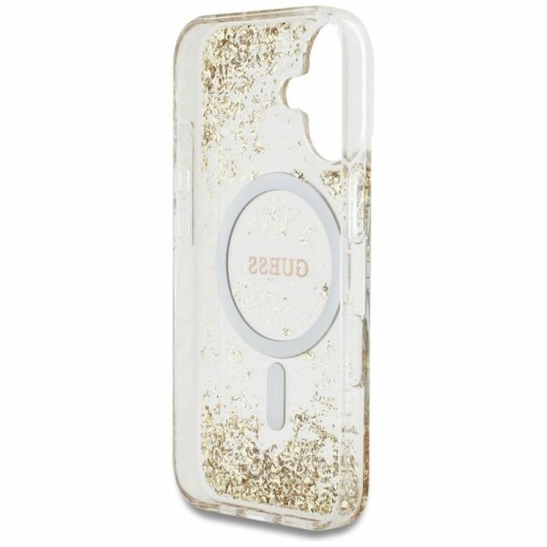 GUESS case for IPHONE 16 compatible with MagSafe GUHMP16SRGRGED (Resin Bottom Glitter) gold