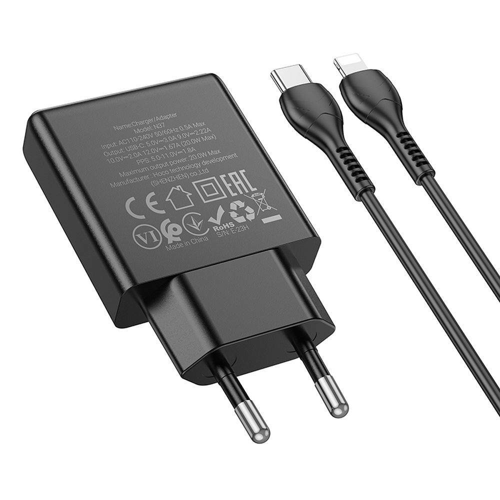 HOCO slim wall charger Type C + cable Type C to Lightning PD QC 30W N37 black