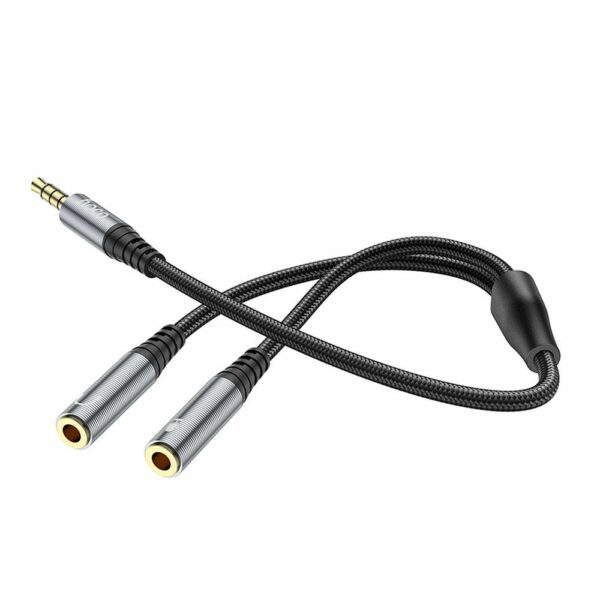 HOCO cable AUX 2in1 Jack 3,5 mm (male) to 2 x Jack 3,5 mm (female) UPA21 0,25 m metal gray