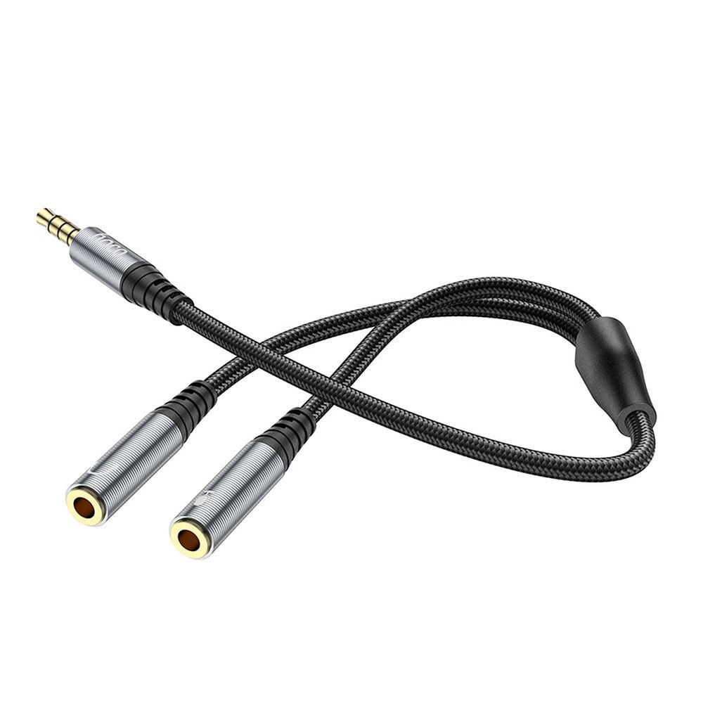 HOCO cable AUX 2in1 Jack 3,5 mm (male) to 2 x Jack 3,5 mm (female) UPA21 0,25 m metal gray