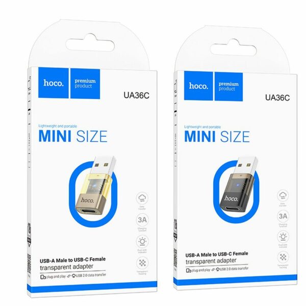 Αντάπτορας HOCO USB A σε Type C UA36C Διάφανος Μαύρος - Μετατροπέας USB