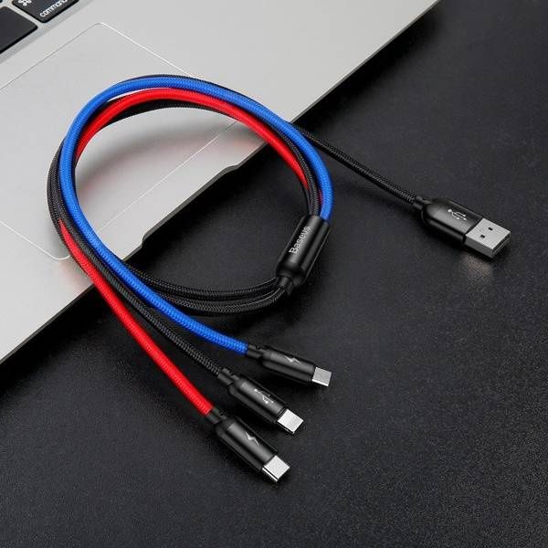 Καλώδιο Φόρτισης Baseus 3 σε 1 (Micro USB, Lightning, Type-C) 3.5A 1.2m Μαύρο