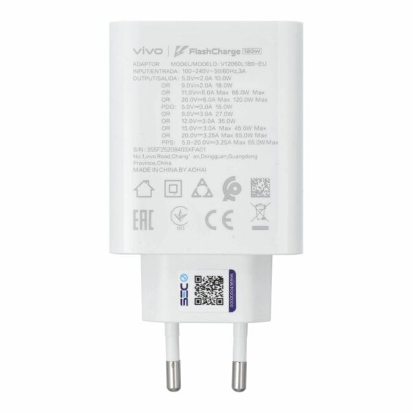 Γνήσιος Φορτιστής VIVO Flash Charge USB-C 120W Λευκός (Bulk)