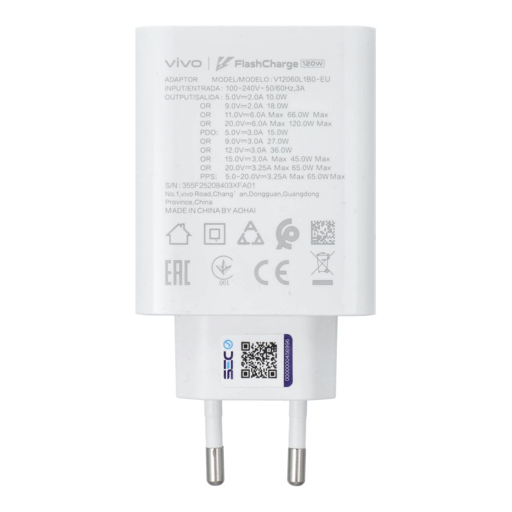 Γνήσιος Φορτιστής VIVO Flash Charge USB-C 120W Λευκός (Bulk)