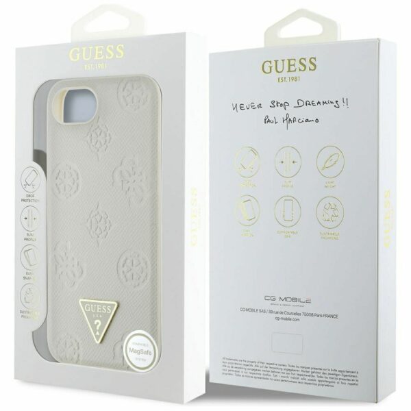GUESS case for IPHONE 16e (SE 4 2025) compatible with MagSafe GUHMPSE4PGBTME (Grained PU Hot Stamp Peony Triangle Logo) beige