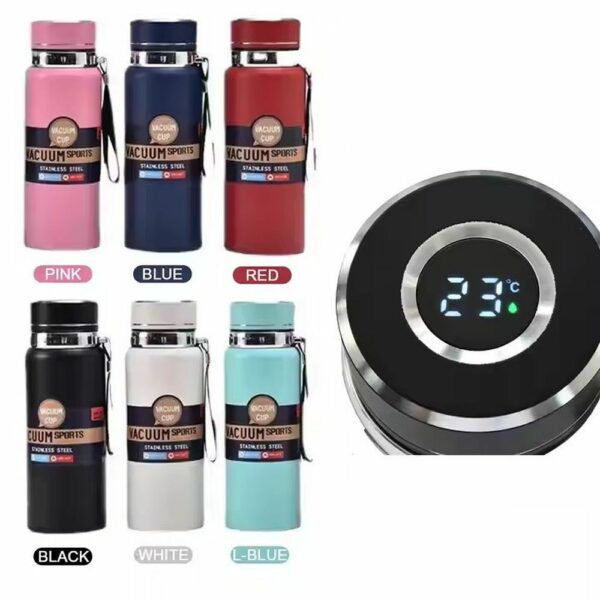 Water bottle with with display LED showing temperature 1000 ml black