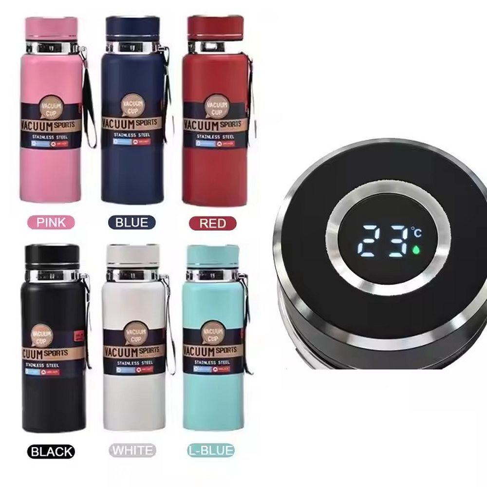 Water bottle with with display LED showing temperature 1000 ml black