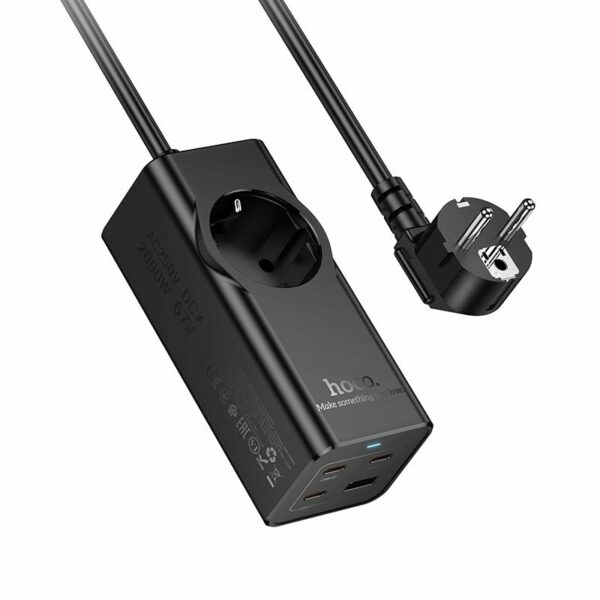 HOCO extension cord 1 socket + USB A + 3 x Type C PD QC3.0 3A 67W NS9 2 m black