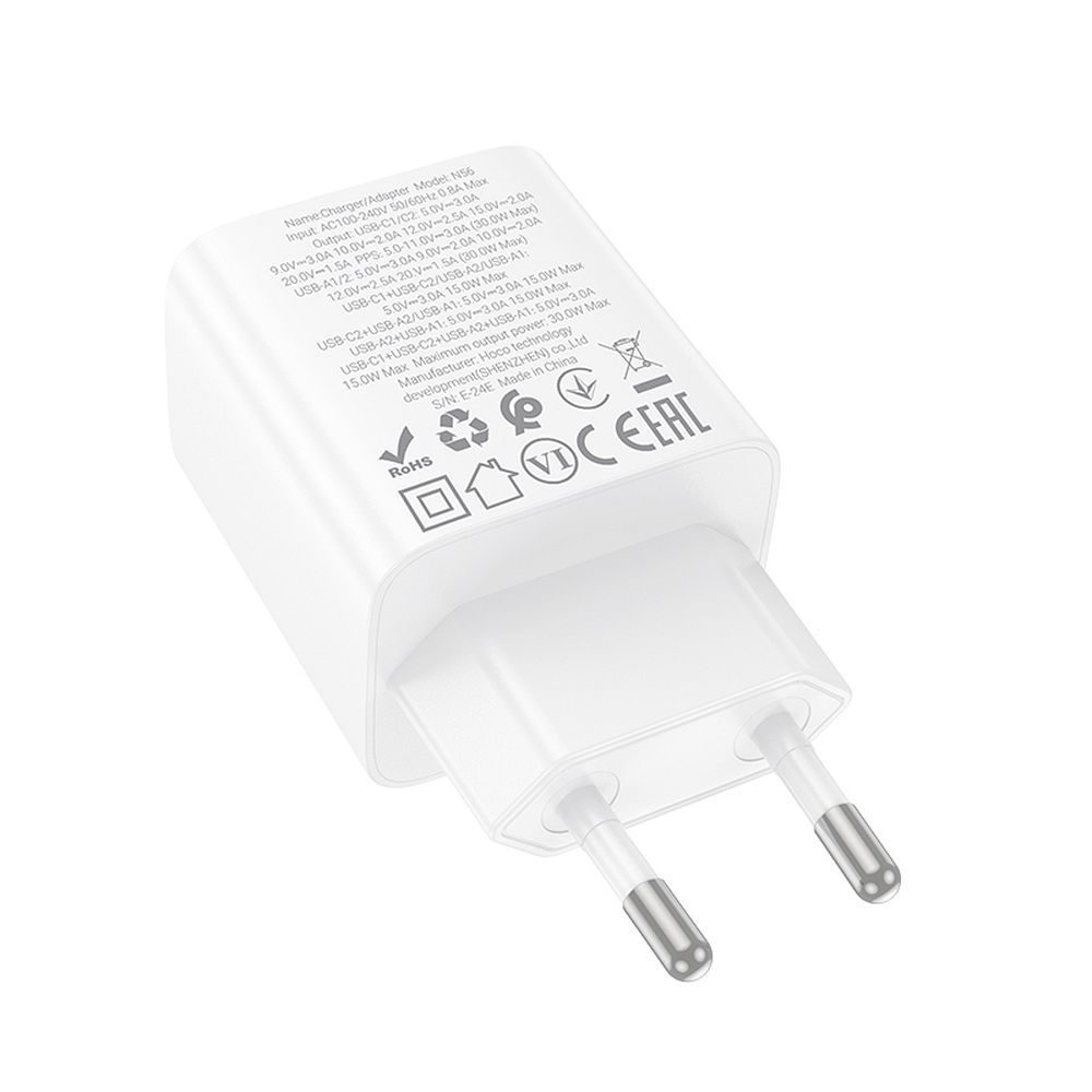 HOCO charger 2 x Type C + 2 x USB A PD QC3.0 3A 20W N56 white
