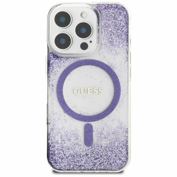 GUESS case for IPHONE 16 Pro compatible with MagSafe GUHMP16LRGRGEU (Resin Bottom Glitter) purple