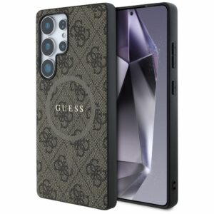 Θήκη GUESS για Samsung S25 Ultra Καφέ με Λογότυπο 4G & Δαχτυλίδι