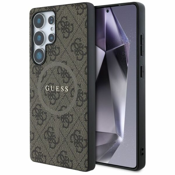 Θήκη GUESS για Samsung S25 Ultra Καφέ με Λογότυπο 4G & Δαχτυλίδι