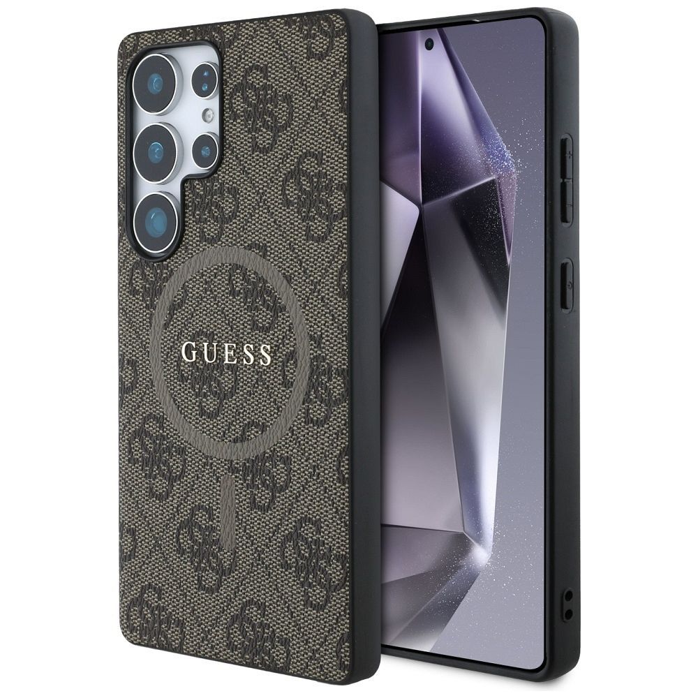 Θήκη GUESS για Samsung S25 Ultra Καφέ με Λογότυπο 4G & Δαχτυλίδι