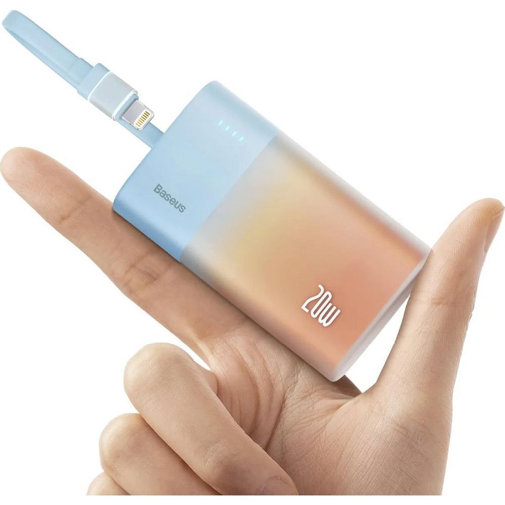 Powerbank Baseus 5200mAh με Καλώδιο Lightning & Type-C PD QC 20W - Μπλε/Πορτοκαλί