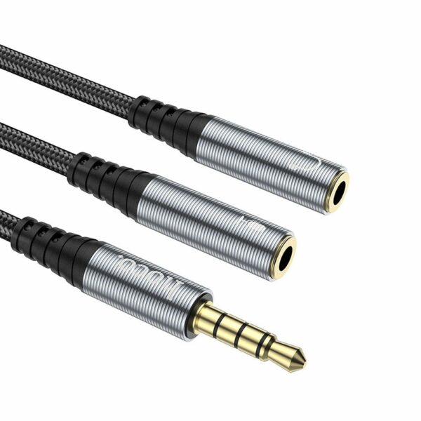 HOCO cable AUX 2in1 Jack 3,5 mm (male) to 2 x Jack 3,5 mm (female) UPA21 0,25 m metal gray