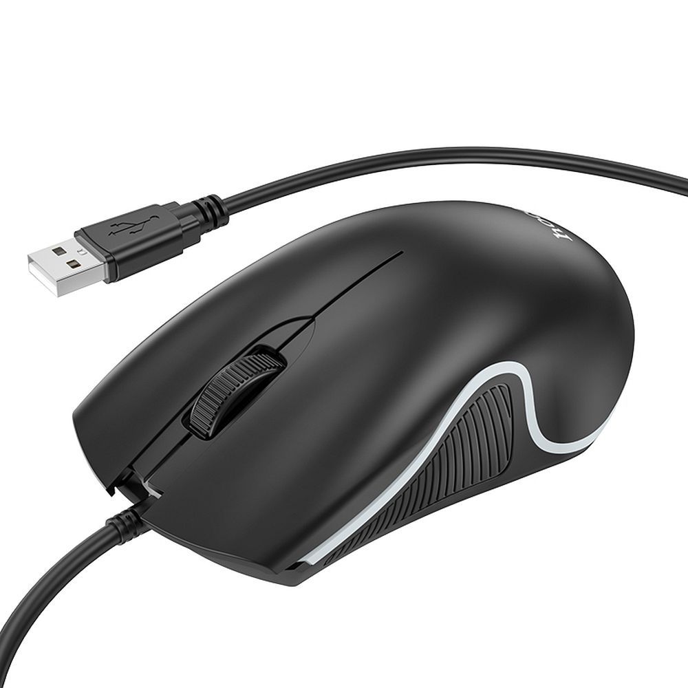 HOCO wire computer mouse USB A 1000 DPI with flashing GM19 black