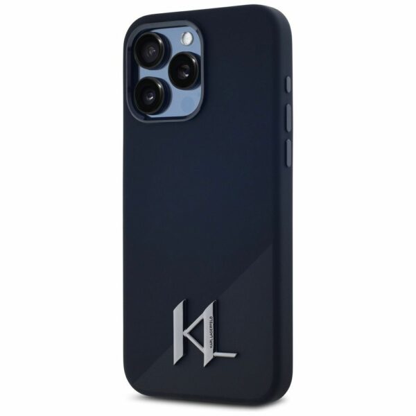 KARL LAGERFELD case for IPHONE 15 Pro Max compatible with MagSafe KLHMP15XSCMKMPCK (Silicone Initial Metal Logo) black